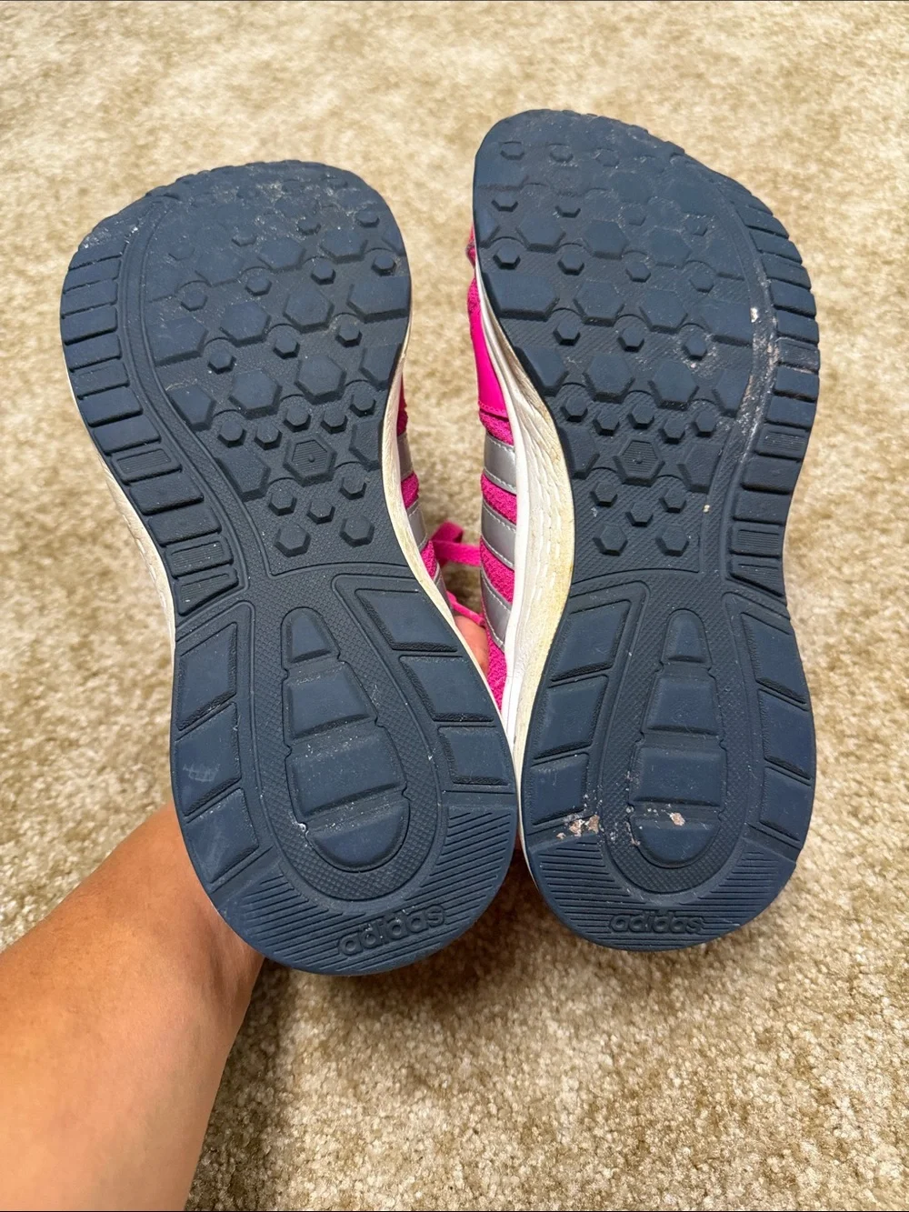 adidas Women’s Hot Pink Athletic Sneakers with Silver Stripes